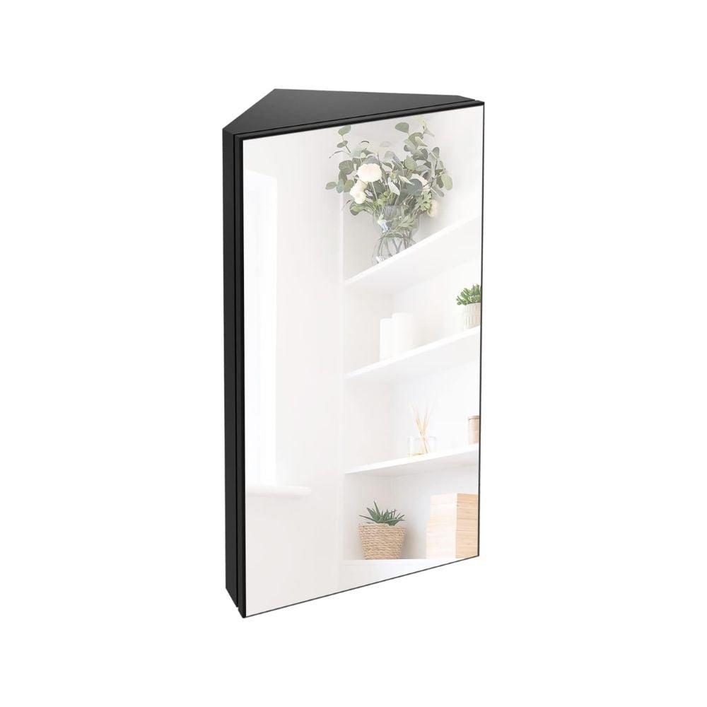 Corner Medicine Cabinet with Mirrored Door and Triple - Shelf Storage