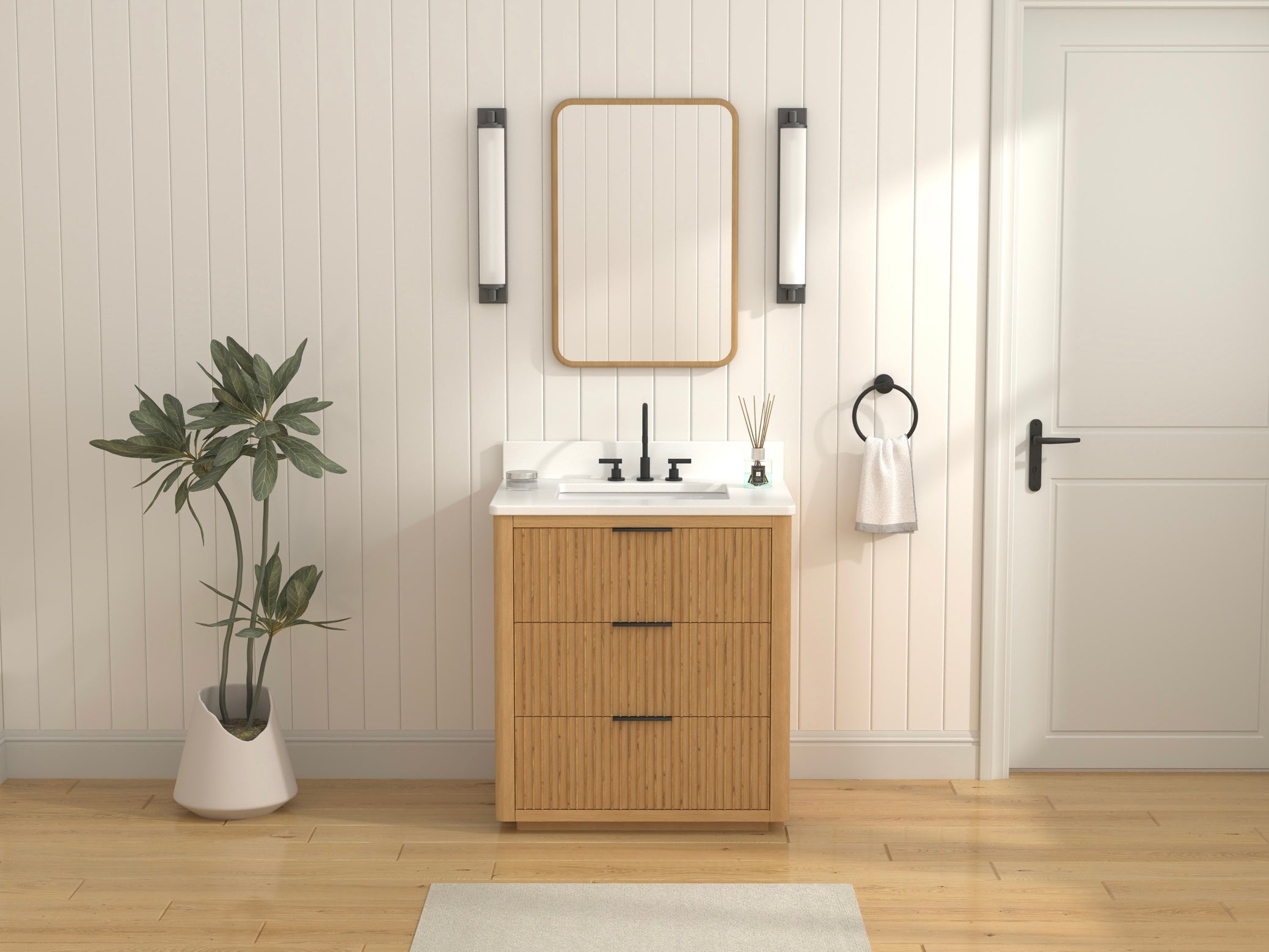30 Inch Modern Golden Oak Coris Single Sink Bathroom Vanity With White Quartz Top