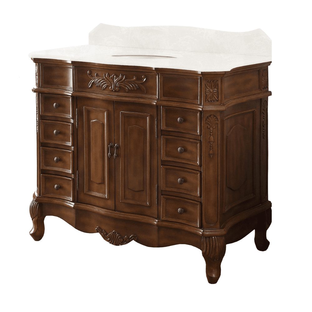 Morton 42" Antique Style Light Brown Single Sink Bathroom Vanity | White Quartz Top