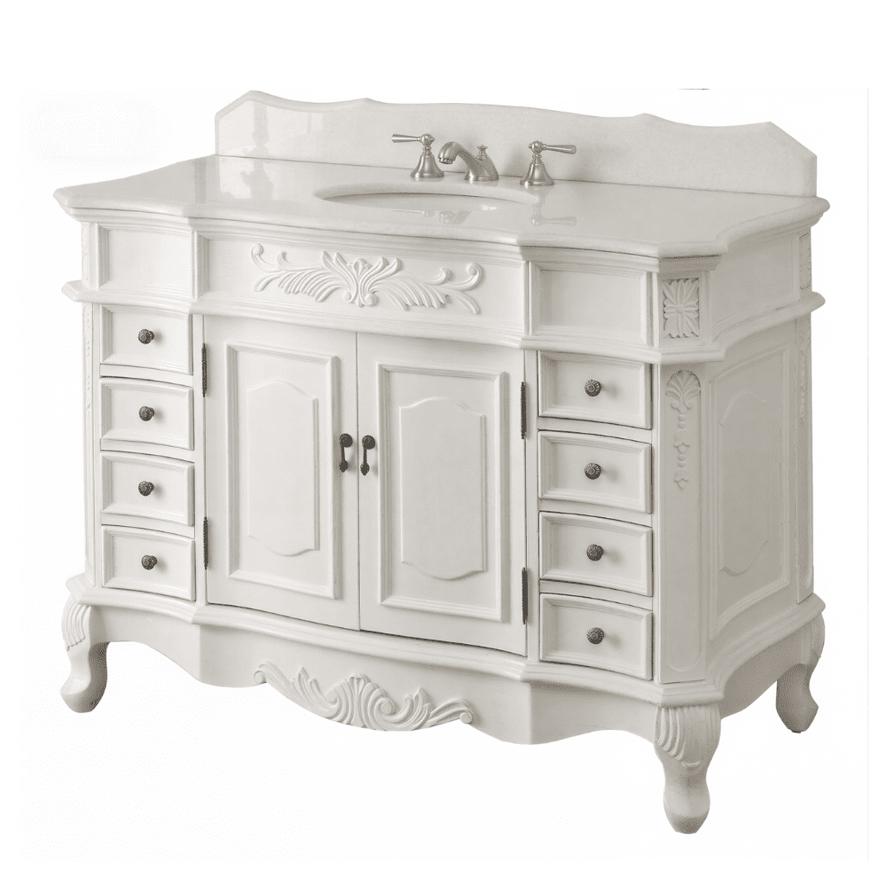 Morton 48" Antique Style Single Sink Bathroom Vanity | White Quartz Top