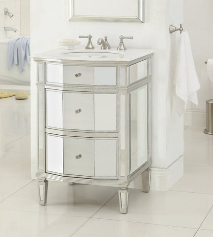 24" Ashlie Mirrored with Silver Trim Bathroom Sink Vanity - Model HF006 - Bentoncollections