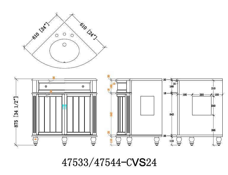 24" Benton Collection Triadsville Corner Bathroom Vanity - Model # GD-47544BU - Bentoncollections