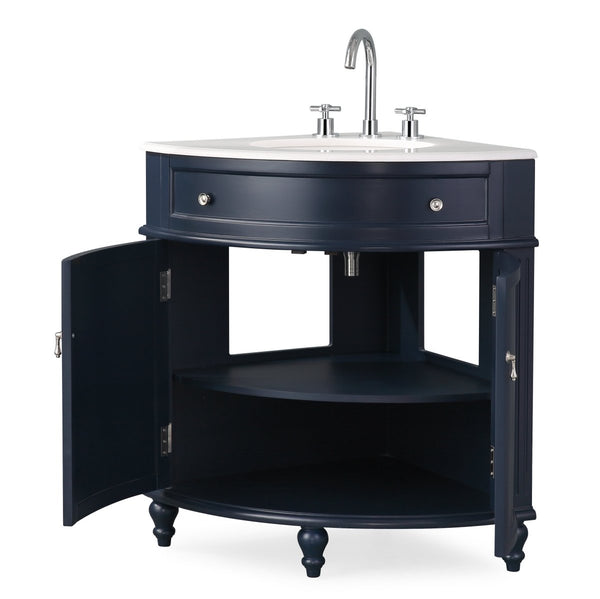24" Benton Collection Triadsville Navy Blue Corner Bathroom Vanity - ZK-47588NB - Bentoncollections