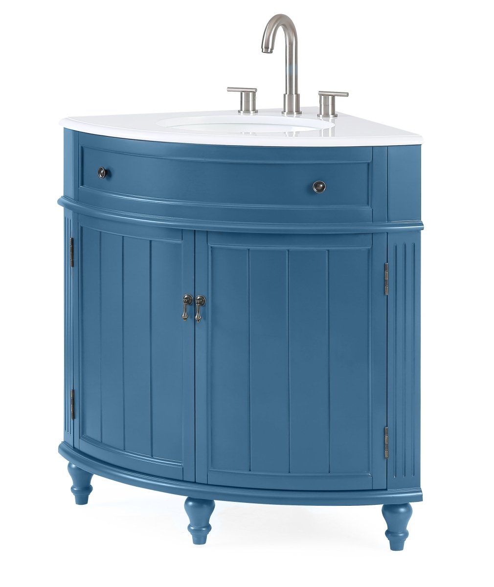 24" Benton Collection Triadsville Teal Blue Corner Bathroom Vanity - ZK-47522TB - Bentoncollections