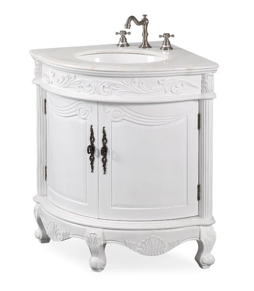 24" Classic Stle White Marble Bayview Corner Sink Vanity Model # BC-030C - Bentoncollections