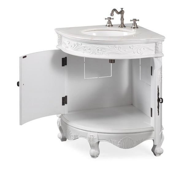 24" Classic Style White Marble Bayview Corner Sink Vanity Model # BC-030C - Bentoncollections