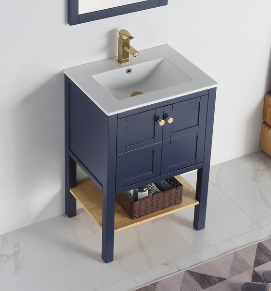 24" Tennant Brand Arola Small Slim Narrow Navy Blue Bathroom Vanity - CL-208NB-24 - Bentoncollections