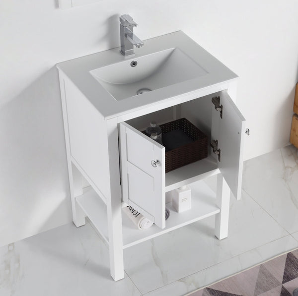 24" Tennant Brand Arola Small Slim Narrow White Bathroom Vanity - CL-208W-24 - Bentoncollections