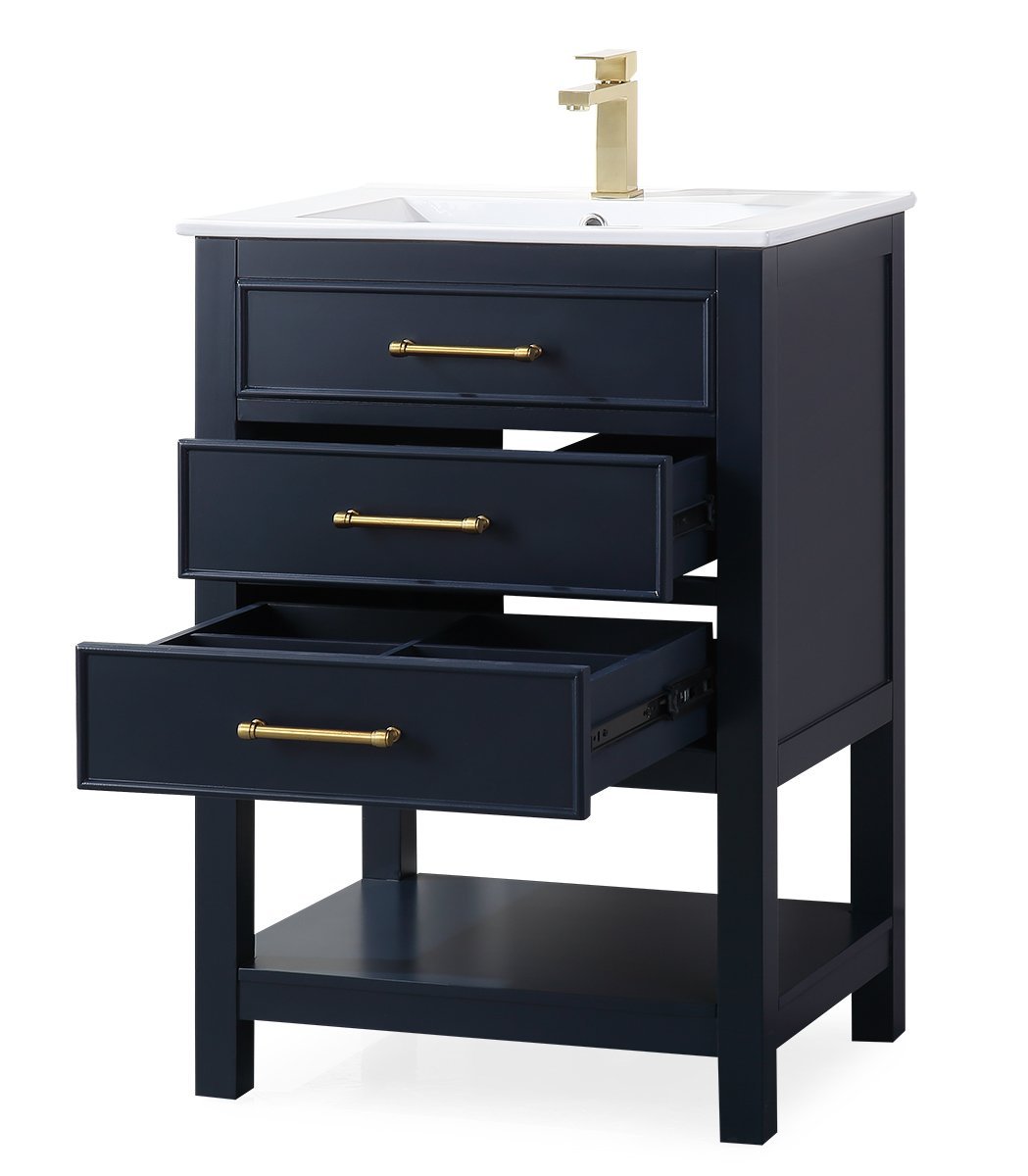 24" Tennant Brand Aruzza Small Slim Narrow Navy Blue Bathroom Vanity 2822-V24NB - Bentoncollections