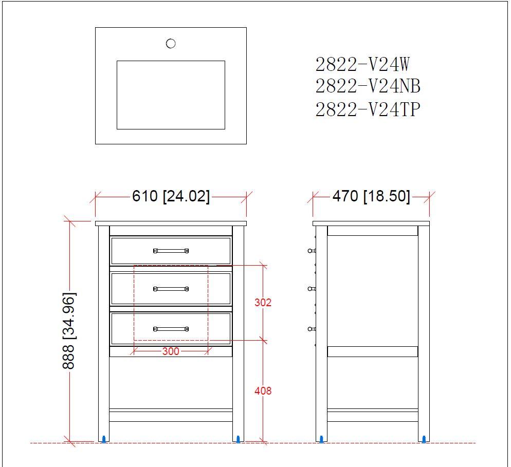 24" Tennant Brand Aruzza Small Slim Narrow Teal Blue Bathroom Vanity 2822-V24TB - Bentoncollections