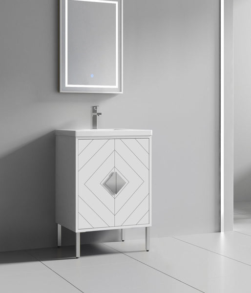 24" Tennant Brand Modern Style White Eileen Bathroom Sink Vanity - AC-66WT24 - Bentoncollections
