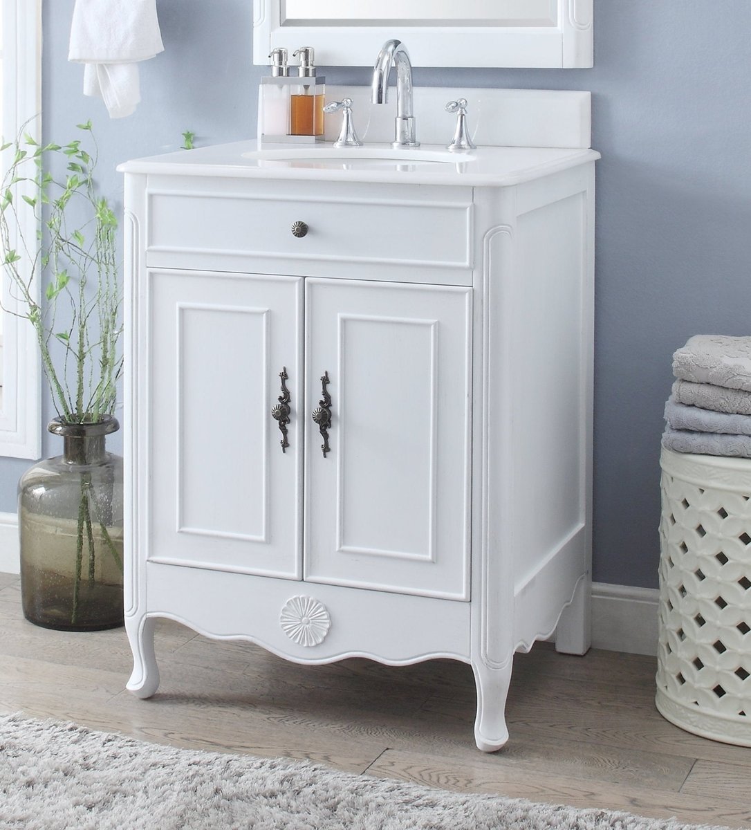 26" Benton Collection Daleville Antique White Bathroom Sink Vanity 838AW - Bentoncollections