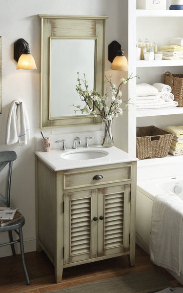 26" Benton Collection Distressed beige Abbeville Bathroom Sink Vanity - CF-28323 - Bentoncollections