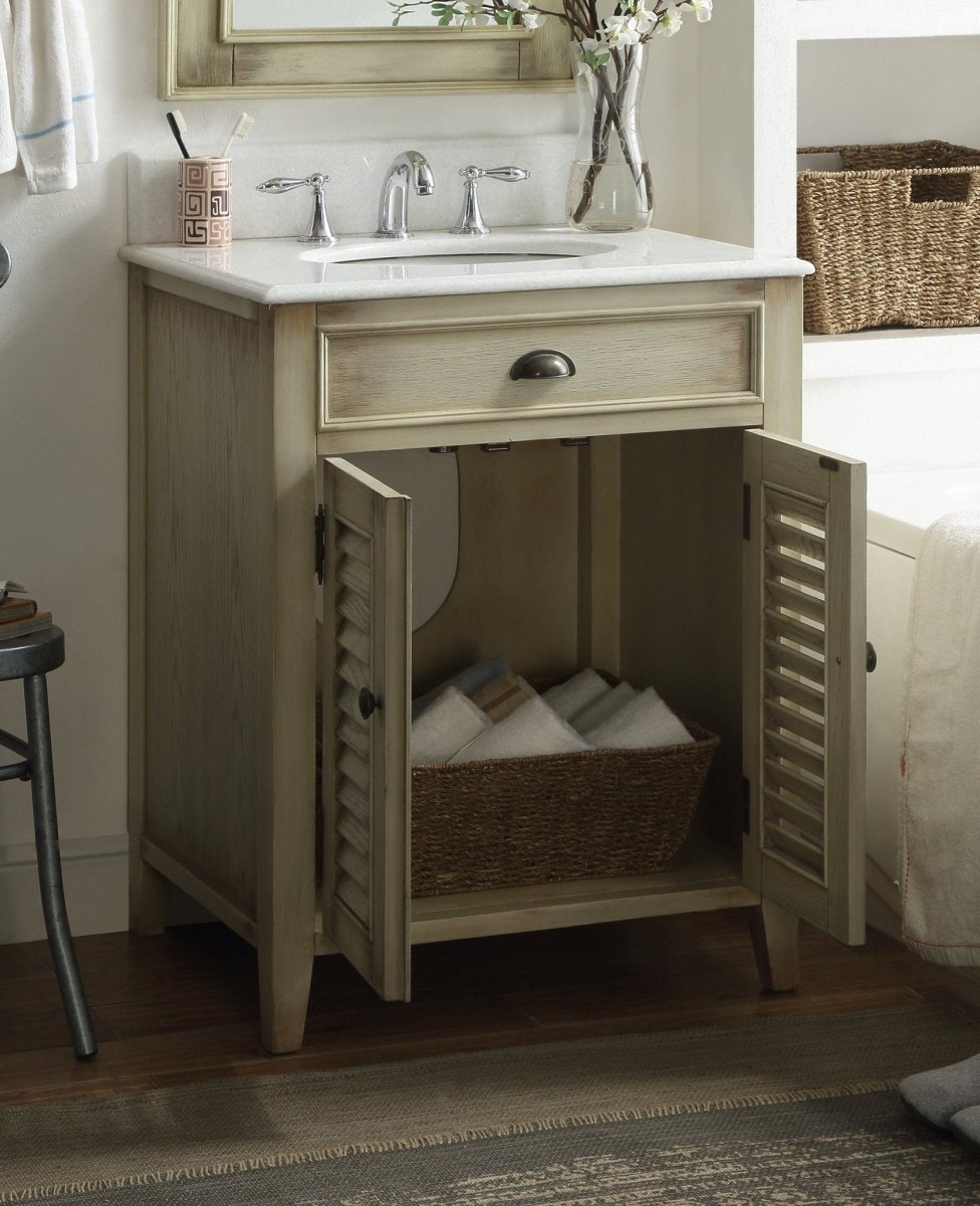 26" Benton Collection Distressed beige Abbeville Bathroom Sink Vanity - CF-28323 - Bentoncollections