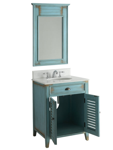 26" Distressed Light Blue Abbeville Small Powder Bathroom Sink Vanity CF-28883BU - Bentoncollections