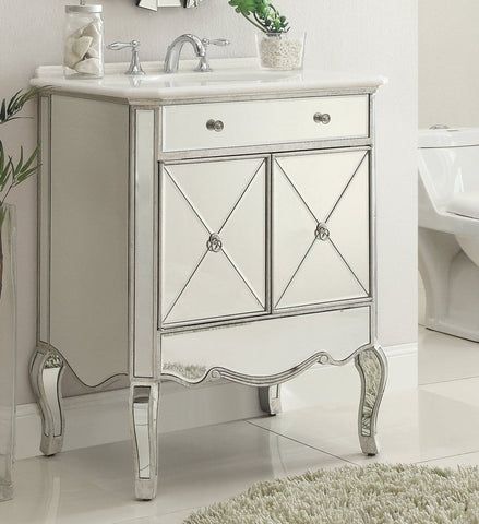 30" inch Adelisa Mirrored Bathroom Vanity with Italian Carrara Marble Countertop BC-506SL-RA - Bentoncollections