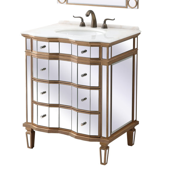 30" Mirrored Style Asselin Bathroom Sink Vanity with Gold Trim K2288-30 - Bentoncollections
