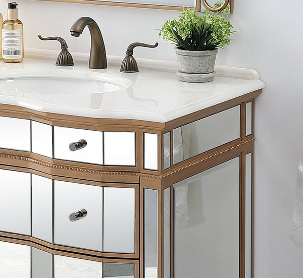 30" Mirrored Style Asselin Bathroom Sink Vanity with Gold Trim K2288-30 - Bentoncollections