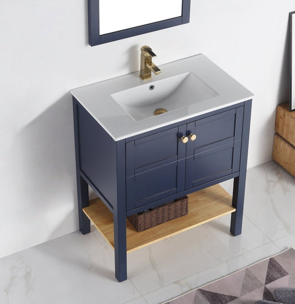 30" Tennant Brand Arola Small Slim Narrow Navy Blue Bathroom Vanity - CL-208NB-30 - Bentoncollections