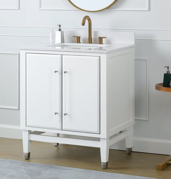 30" Tennant Brand Bertone White Modern Bathroom Sink Vanity Q164WT-30QT - Bentoncollections