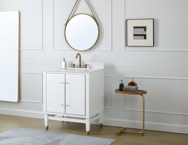 30" Tennant Brand Bertone White Modern Bathroom Sink Vanity Q164WT-30QT - Bentoncollections