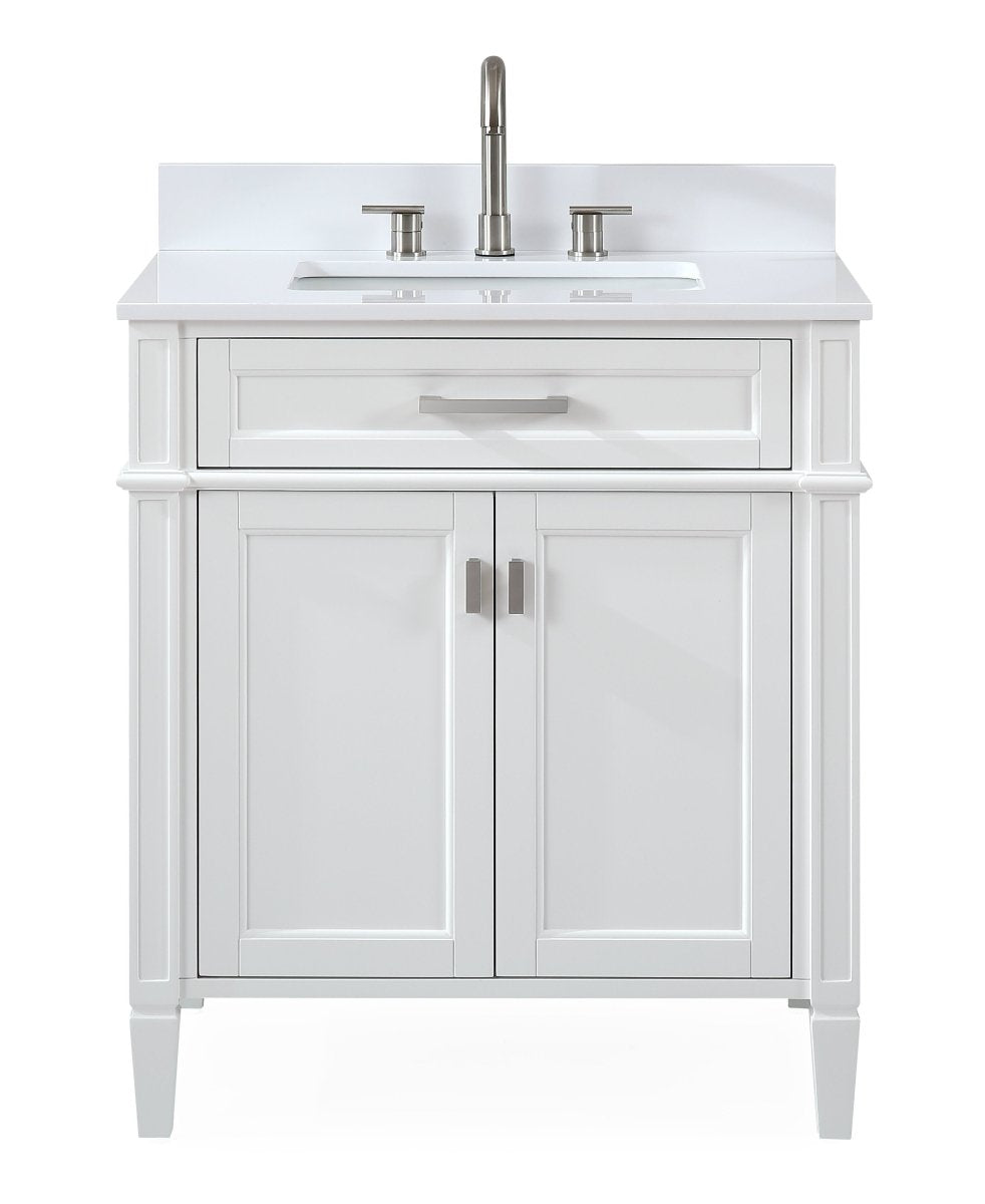 30 Inch Durand Modern White Bathroom Sink Vanity with Stone Counter Top