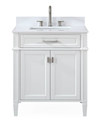 30" Tennant Brand Durand Modern White Bathroom Sink Vanity QT-1808-V30W - Bentoncollections