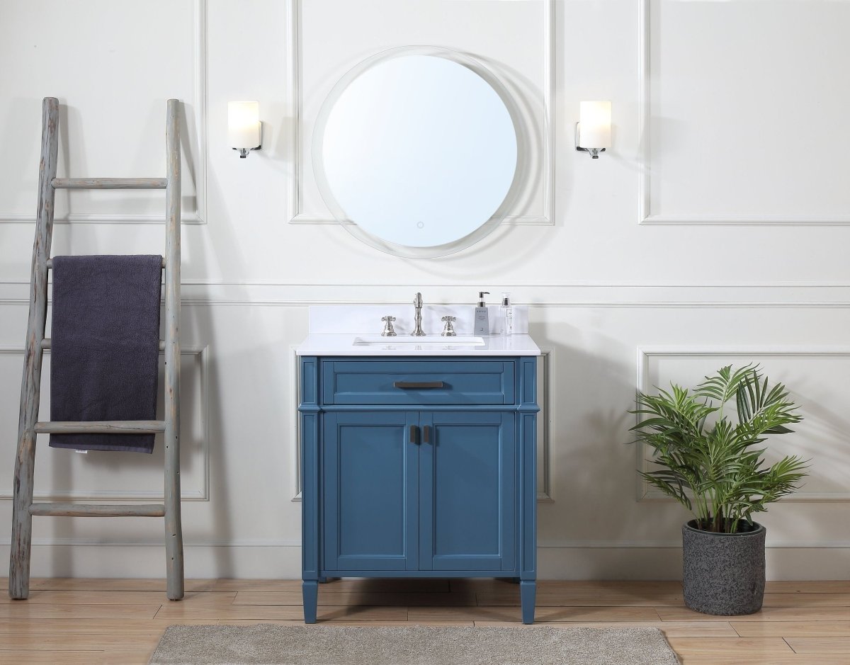 30 Inch Durand Modern Teal Blue Bathroom Sink Vanity with Stone