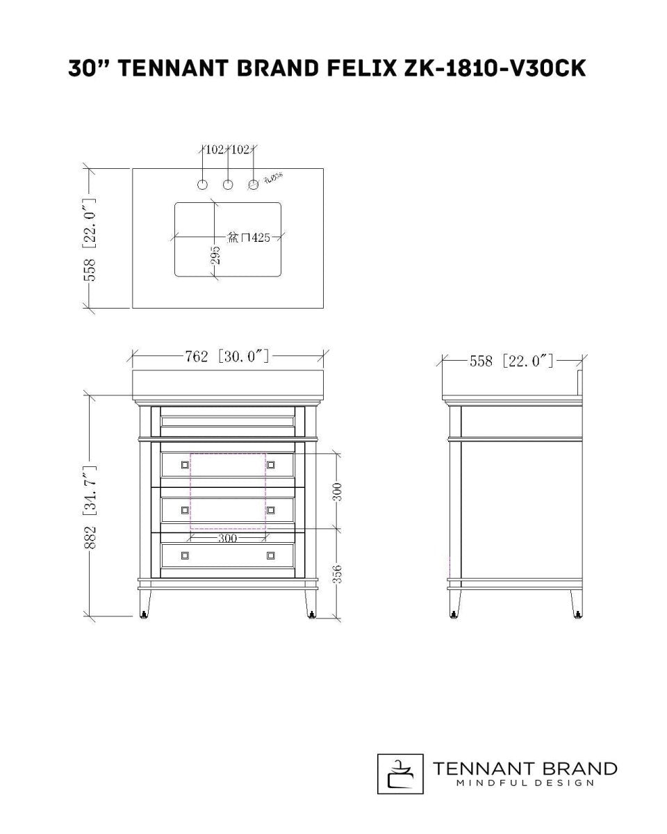 30" Tennant Brand Felix Modern Style Gray Bathroom Vanity ZK-1810-V30CK - Bentoncollections