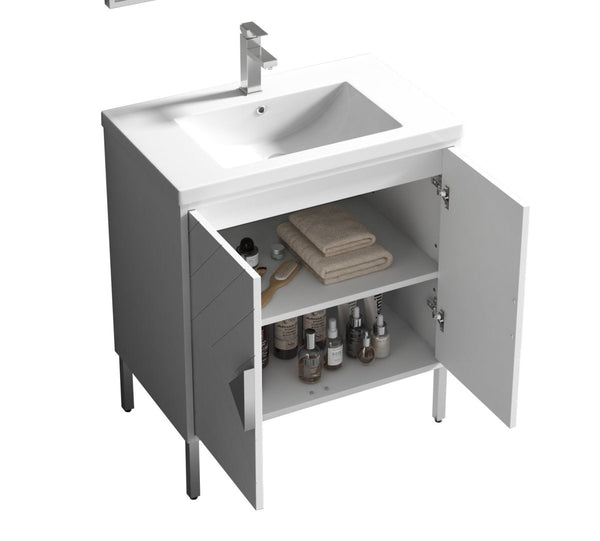 30" Tennant Brand Modern Style White Eileen Bathroom Sink Vanity - AC-66WT30 - Bentoncollections