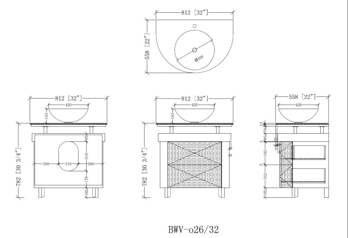 32" Benton Collection Onyx counter top Verdana Vessel Sink Bathroom Vanity BWV-026 - Bentoncollections