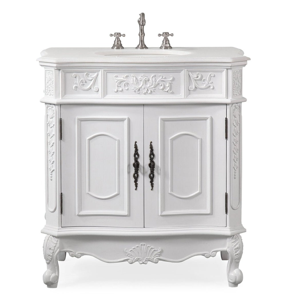 33" Traditional Style Antique White Benson Bathroom Sink Vanity