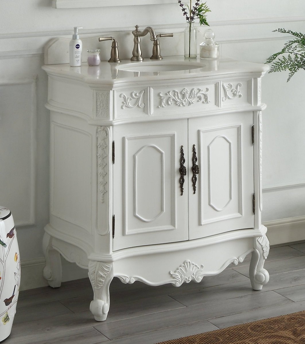 33" Traditional Style Antique White Benson Bathroom Sink Vanity Benton Collection ZK-021W-AW - Bentoncollections