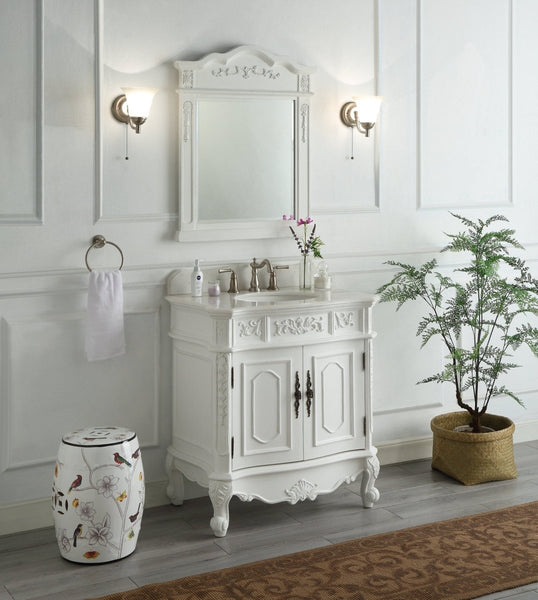 33" Traditional Style Antique White Benson Bathroom Sink Vanity Benton Collection ZK-021W-AW - Bentoncollections