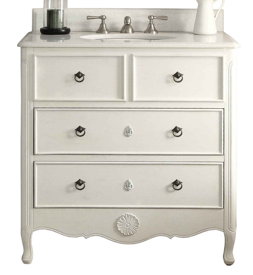 34 Inch Distressed Antique White Daleville Cottage Style Bathroom Sink Vanity