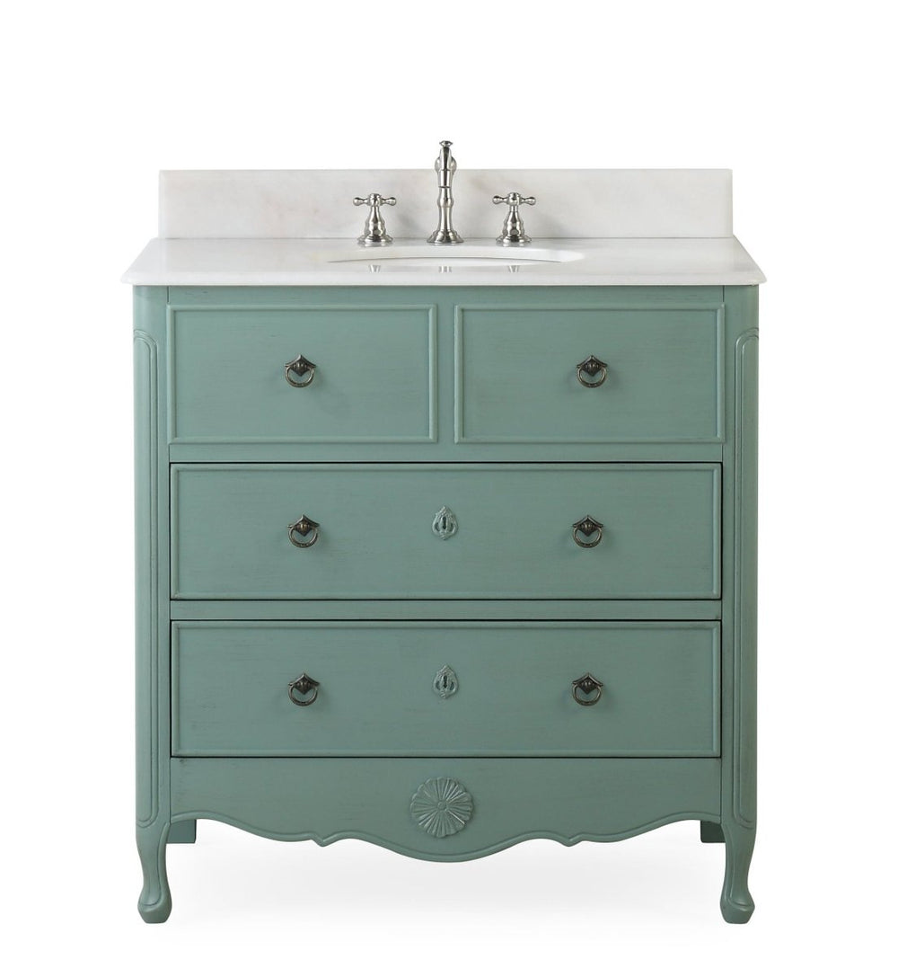 34 Inch Distressed Vintage Blue Daleville Cottage Style Bathroom Sink Vanity