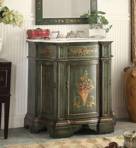 35" Hand painted Crossfield Bathroom Sink Vanity & Mirror Set HF-090G-MR090G - Bentoncollections