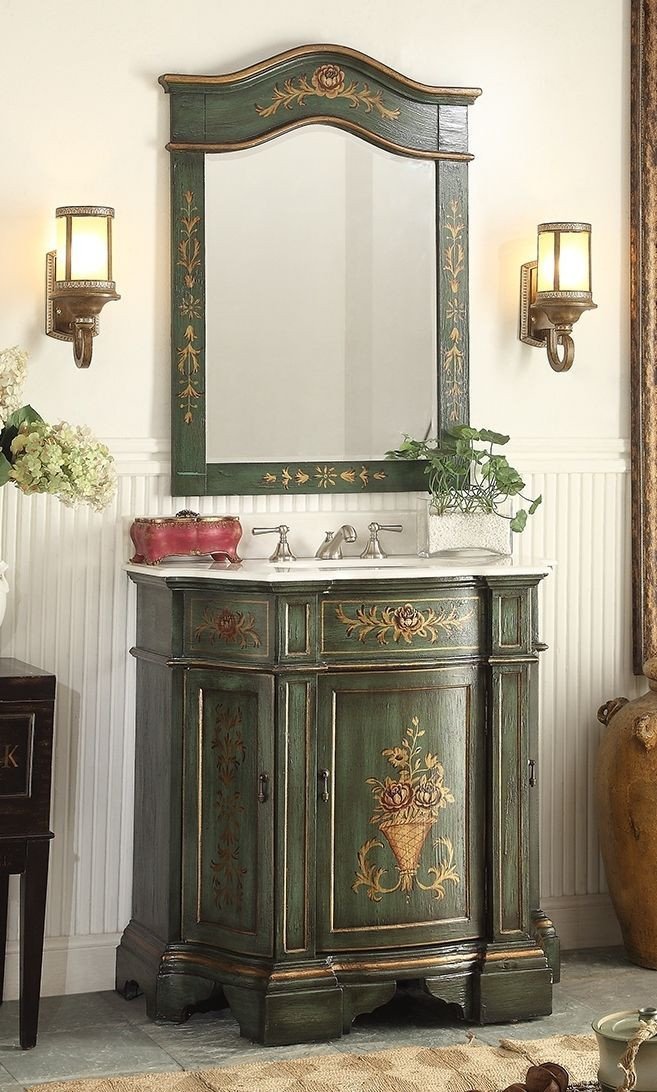 35" Hand painted Crossfield Bathroom Sink Vanity & Mirror Set HF-090G-MR090G - Bentoncollections
