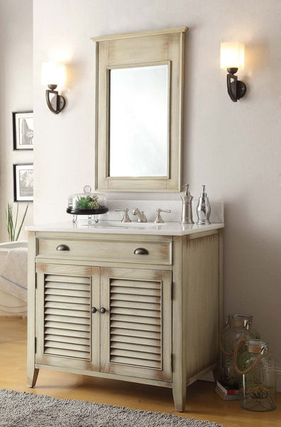 36" Abbeville Bathroom Sink Vanity, Distressed Beige - Benton Collection Model CF-28324 - Bentoncollections