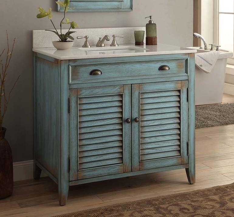 36" Abbeville Bathroom Sink Vanity, Distressed Blue - Benton Collection Model CF28884BU - Bentoncollections