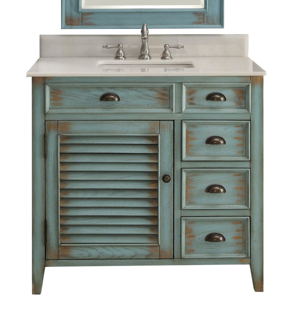 36 Inch Cottage Distressed Light Blue Abbeville Bathroom Vanity