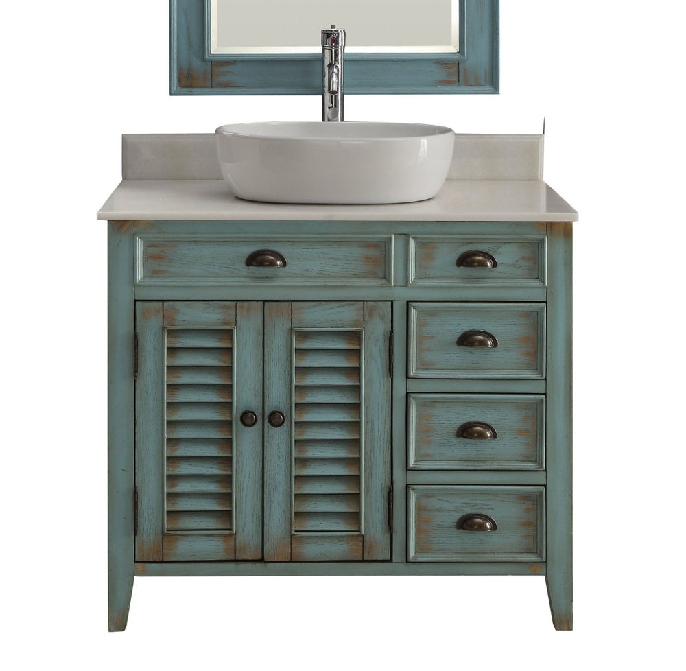 36 Inch Abbeville Farmhouse Style Distressed Blue Vessel Sink Bathroom Vanity