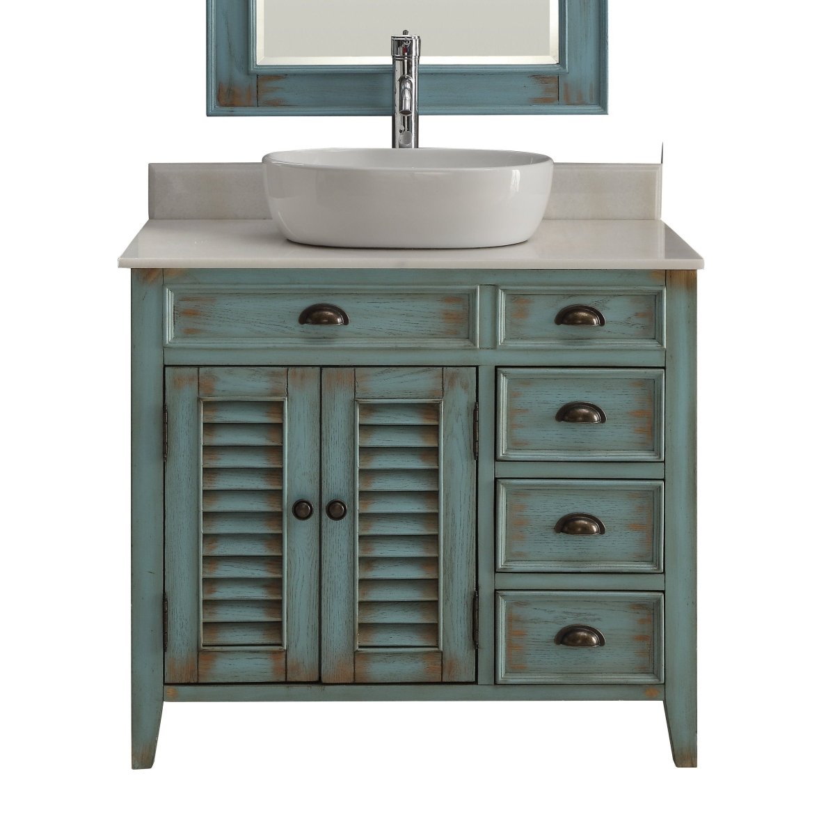 36" Abbeville Vessel Sink Vanity, Distressed Blue - Benton Collection Model CF-78886BU - Bentoncollections