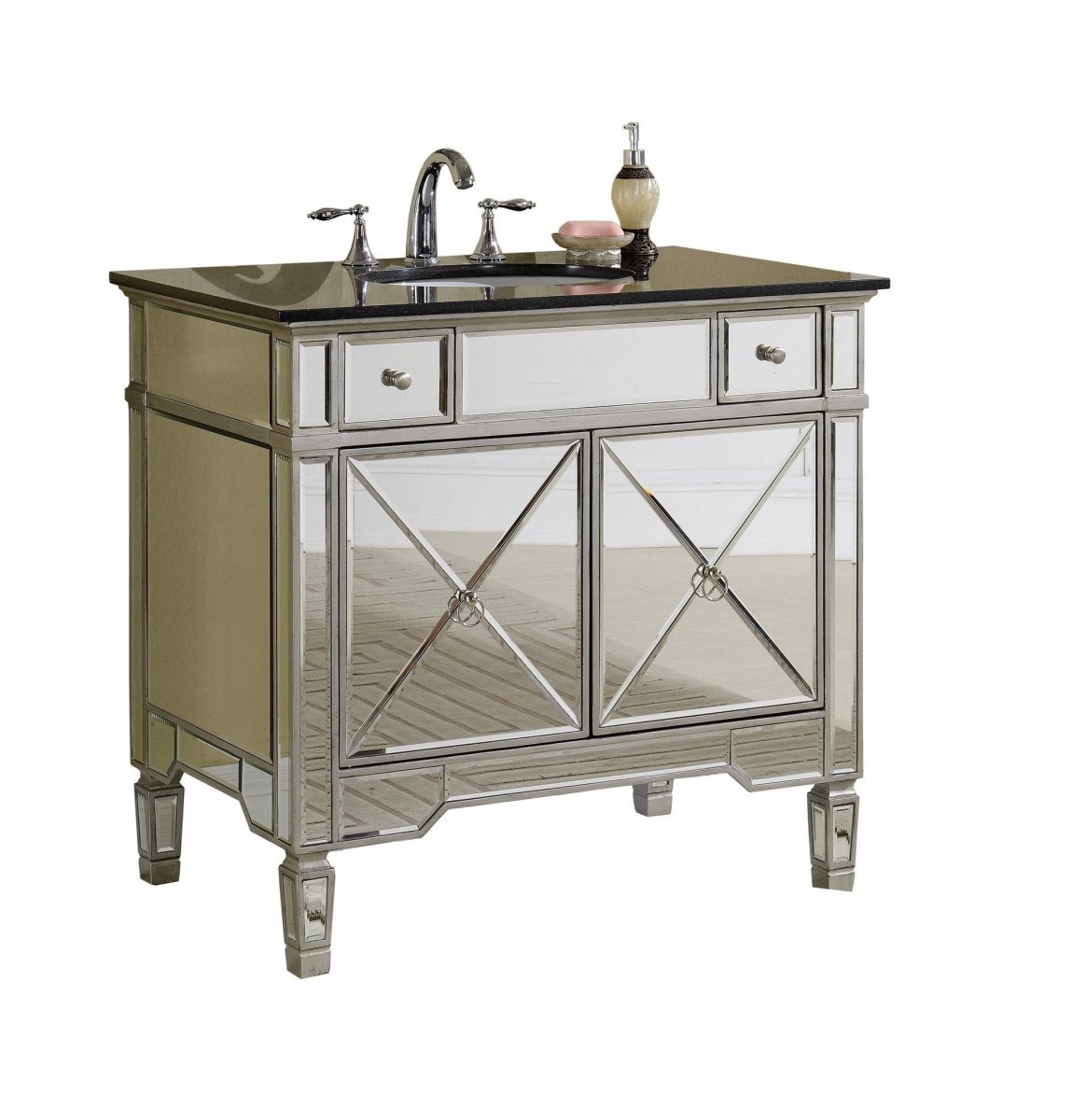 36" Benton Collection Black Granite Top Ashlyn Bathroom Sink Vanity YR-023G-36 - Bentoncollections