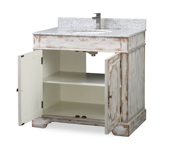 36" Benton Collection Litchfield Distressed Off White Rustic Style Bathroom Vanity RX-2215 - Bentoncollections