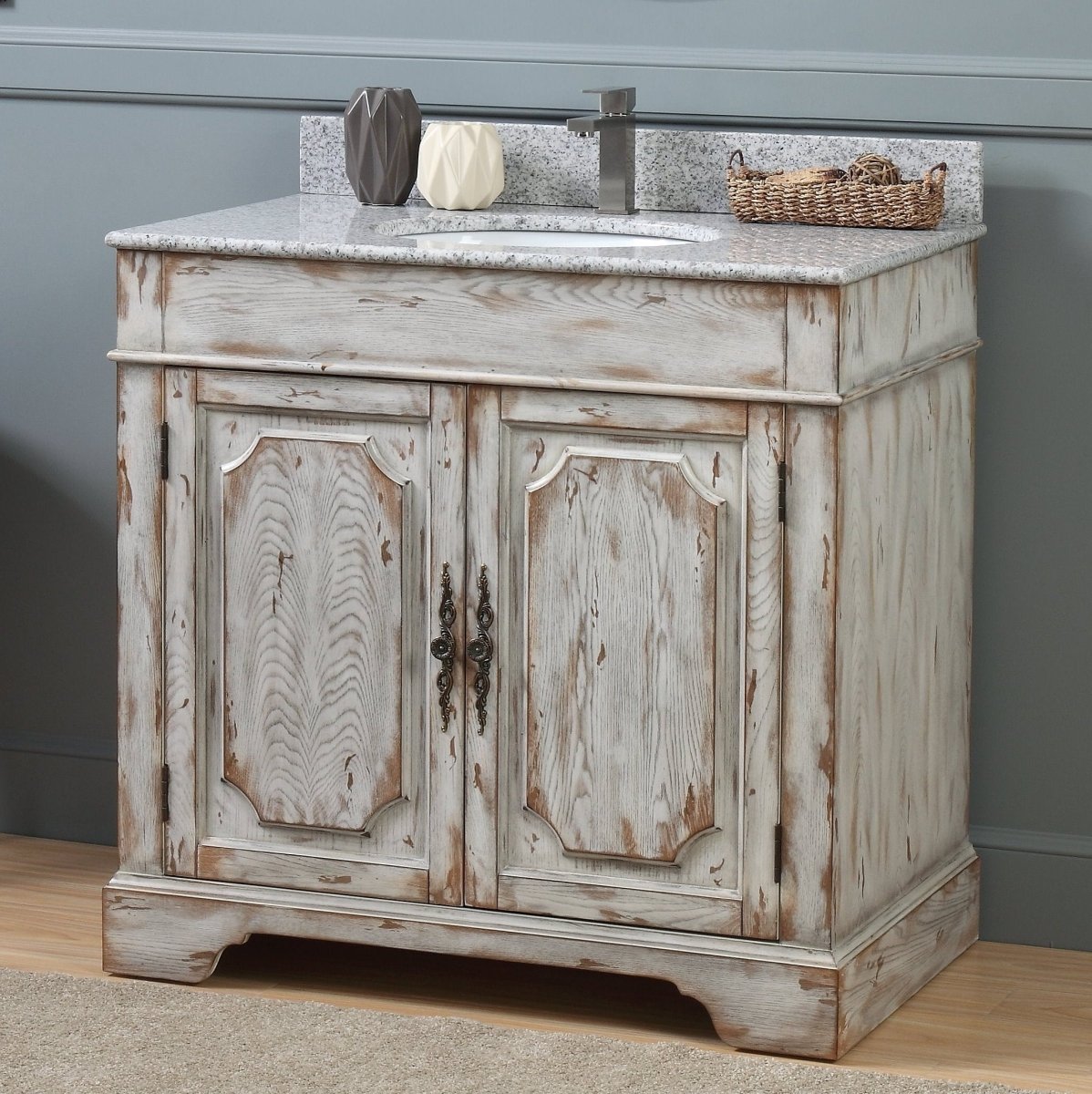 36" Benton Collection Litchfield Distressed Off White Rustic Style Bathroom Vanity RX-2215 - Bentoncollections