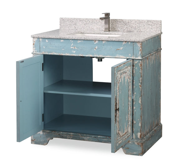 36" Benton Collection Litchfield Distressed Rustic Light Blue Beach Style Bathroom Vanity RX-2211 - Bentoncollections