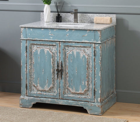 36" Benton Collection Litchfield Distressed Rustic Light Blue Beach Style Bathroom Vanity RX-2211 - Bentoncollections