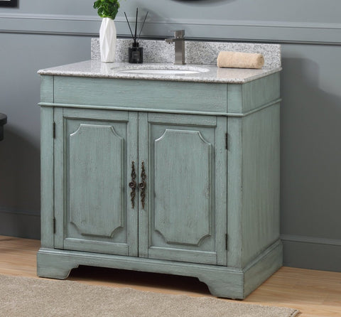 36" Benton Collection Litchfield Distressed Silver Blue Beach Style Bathroom Vanity RX-2218 - Bentoncollections