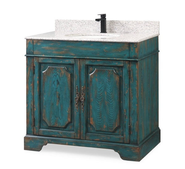 36" Benton Collection Litchfield Rustic Distressed Emerald Blue Bathroom Vanity RX-2216 - Bentoncollections